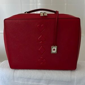 Estée Lauder Red w/Gold Zipper and Playing Cards Symbols Makeup Case Travel Bag